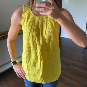 Loft Yellow And White Eyelet Sleveless Blouse